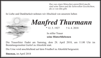 Traueranzeige von Manfred Thurmann von Südthüringer Presse