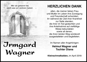 Traueranzeige von Irmgard Wagner von Südthüringer Presse