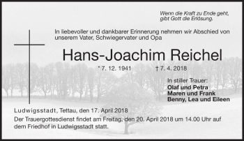 Traueranzeige von Hans-Joachim Reichel von Neue Presse Coburg