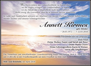 Traueranzeige von Annett Kirmes von Südthüringer Presse