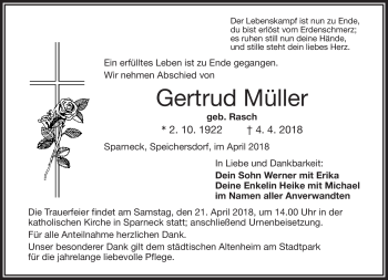 Traueranzeige von Müller Gertrud von Frankenpost