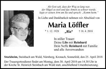 Traueranzeige von Maria Löffler von Neue Presse Coburg
