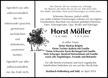 Traueranzeige von Horst Möller von Südthüringer Presse