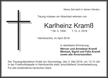 Traueranzeige von Karlheinz Kramß von Frankenpost