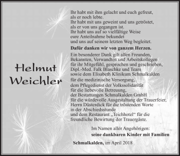 Traueranzeige von Helmut Weichler von Südthüringer Presse