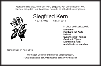 Traueranzeige von Siegfried Kern von Frankenpost