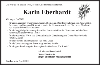Traueranzeige von Karin Eberhardt von Südthüringer Presse