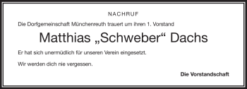 Traueranzeige von Matthias Dachs von Frankenpost