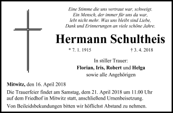 Traueranzeige von Hermann Schultheis von Neue Presse Coburg