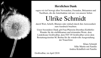 Traueranzeige von Ulrike Schmidt von Neue Presse Coburg