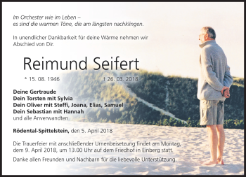 Traueranzeige von Reimund Seifert von Neue Presse Coburg