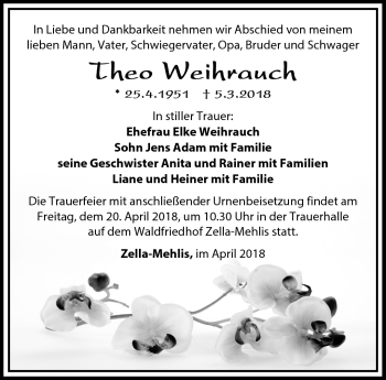 Traueranzeige von Theo Weihrauch von Südthüringer Presse