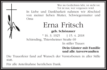 Traueranzeige von Erna Fritsch von Frankenpost