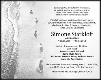 Traueranzeige von Simone Starkloff von Südthüringer Presse