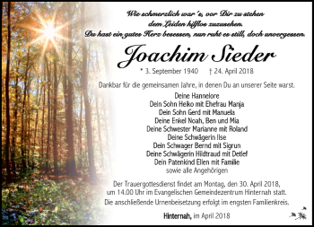 Traueranzeige von Joachim Sieder von Südthüringer Presse