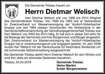 Traueranzeige von Dietmar Welisch von Frankenpost