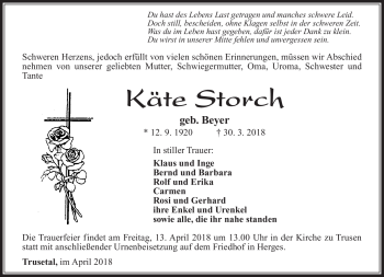 Traueranzeige von Käte Storch von Südthüringer Presse