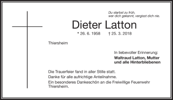 Traueranzeige von Dieter Latton von Frankenpost