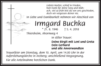 Traueranzeige von Irmgard Buchka von Frankenpost