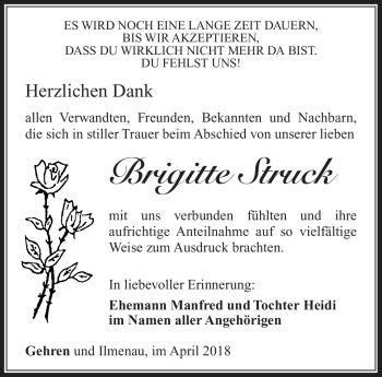 Traueranzeige von Brigitte Struck von Südthüringer Presse