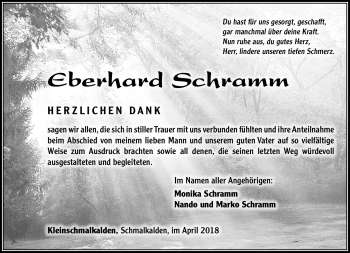 Traueranzeige von Eberhard Schramm von Südthüringer Presse