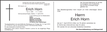Traueranzeige von Erich Horn von Frankenpost