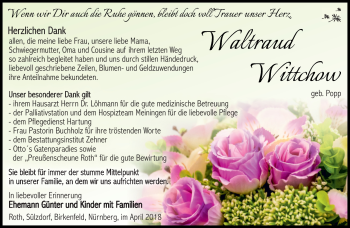 Traueranzeige von Waltraud Wittchow von Südthüringer Presse