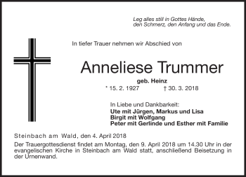 Traueranzeige von Anneliese Trummer von Neue Presse Coburg