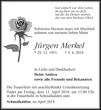 Traueranzeige von Jürgen Merkel von Südthüringer Presse