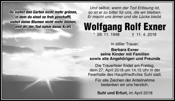 Traueranzeige von Wolfgang Rolf Exner von Südthüringer Presse