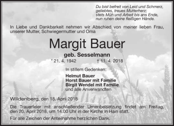 Traueranzeige von Margit Bauer von Neue Presse Coburg