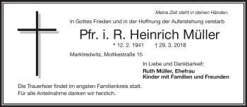 Traueranzeige von Heinrich Müller von Frankenpost
