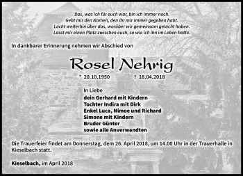 Traueranzeige von Rosel Nehrig von Südthüringer Presse