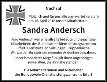 Traueranzeige von Sandra Andersch von Südthüringer Presse