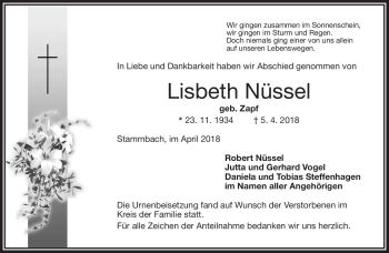 Traueranzeige von Lisbeth Nüssel von Frankenpost