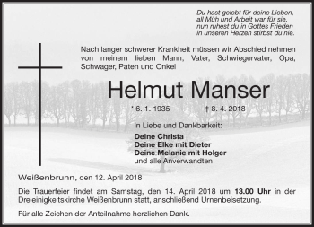 Traueranzeige von Helmut Manser von Neue Presse Coburg
