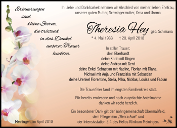 Traueranzeige von Theresia Hey von Südthüringer Presse