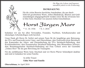 Traueranzeige von Horst Jürgen Marr von Südthüringer Presse