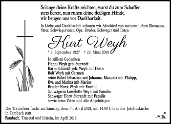 Traueranzeige von Kurt Weyh von Südthüringer Presse