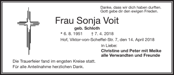 Traueranzeige von Sonja Voit von Frankenpost