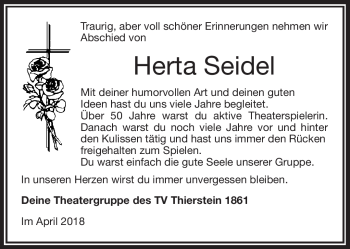 Traueranzeige von Herta Seidel von Frankenpost