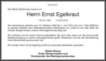 Traueranzeige von Ernst Egelkraut von Frankenpost