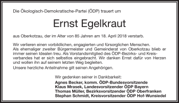 Traueranzeige von Ernst Egelkraut von Frankenpost