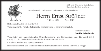 Traueranzeige von Ernst Strößner von Frankenpost