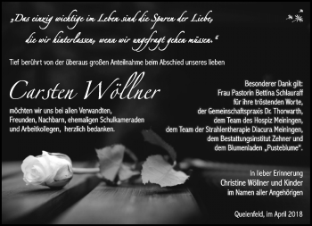 Traueranzeige von Carsten Wöllner von Südthüringer Presse