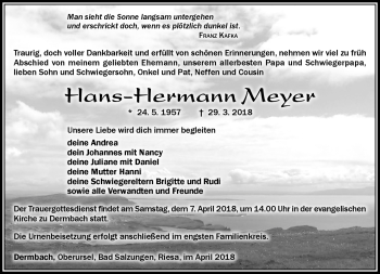 Traueranzeige von Hans-Hermann Meyer von Südthüringer Presse