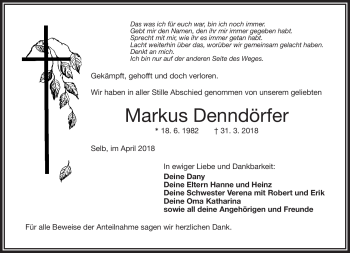 Traueranzeige von Markus Denndörfer von Frankenpost