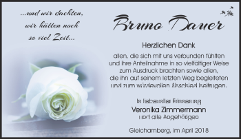 Traueranzeige von Bruno Dauer von Südthüringer Presse