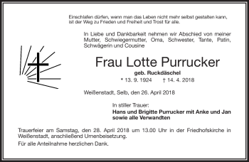 Traueranzeige von Lotte Purrucker von Frankenpost