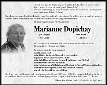 Traueranzeige von Marianne Dopichay von Südthüringer Presse